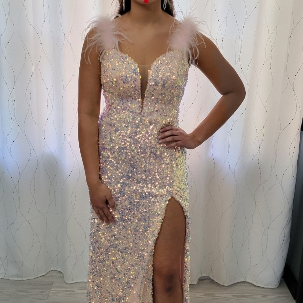 Sparkling Feather Strap Sequin Gown